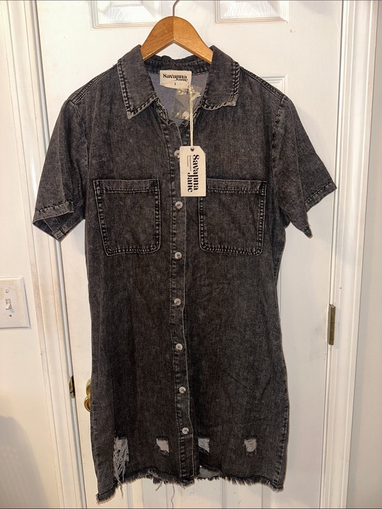 Savanna Jane Dresses & Skirts - Savanna Jane Charcoal Denim Button Dress